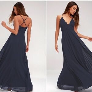 LULU's Prom Wedding Bridesmaid Crochet Lace Floral Flowy Romantic Maxi